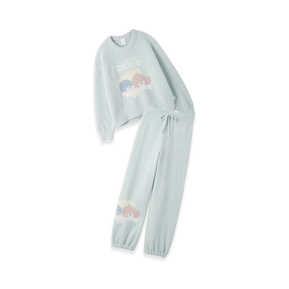 GELATO PIQUE x Sanrio Women's Baby Moco Jacquard Pullover & Long Pants Set Little Twin Stars "Green"