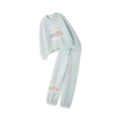 GELATO PIQUE x Sanrio Women's Baby Moco Jacquard Pullover & Long Pants Set Little Twin Stars "Green"