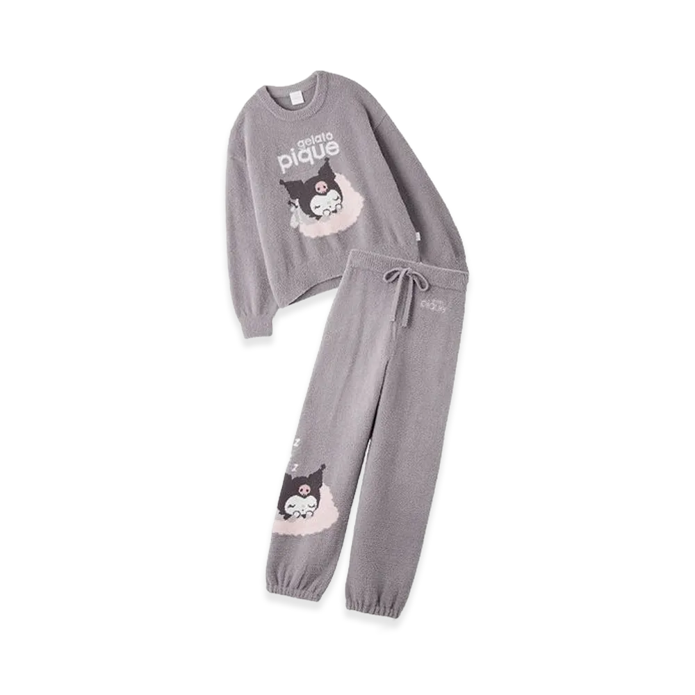 GELATO PIQUE x Sanrio Women's Baby Moco Jacquard Pullover & Long Pants Set Kuromi "Purple"