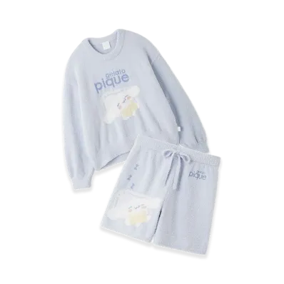 GELATO PIQUE x Sanrio Women's Baby Moco Jacquard Pullover & Shorts Set Cinnamoroll "Blue"