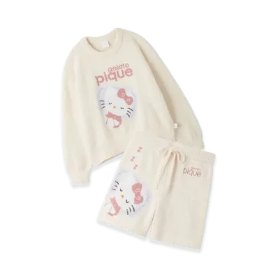 GELATO PIQUE x Sanrio Women's Baby Moco Jacquard Pullover & Shorts Set Hello Kitty "Off White"