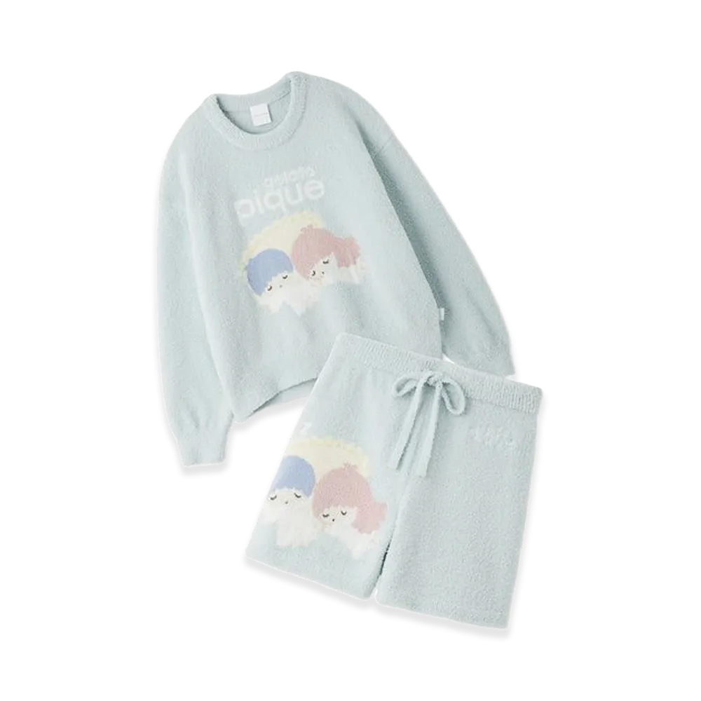GELATO PIQUE x Sanrio Women's Baby Moco Jacquard Pullover & Shorts Set Little Twin Stars "Green"