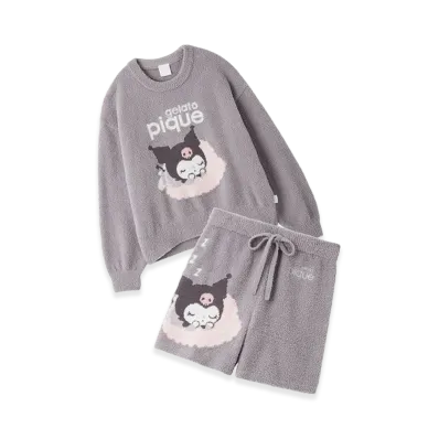 GELATO PIQUE x Sanrio Women's Baby Moco Jacquard Pullover & Shorts Set Kuromi "Purple"