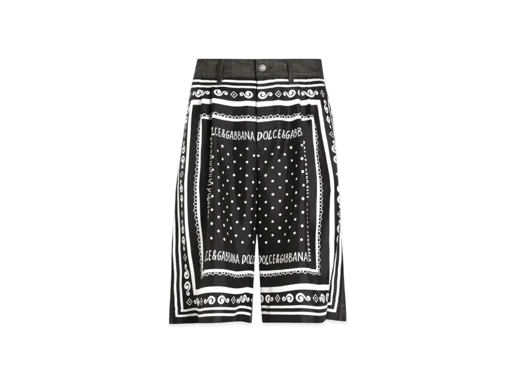 DOLCE&GABBANA Printed Silk and Denim Shorts "Black"