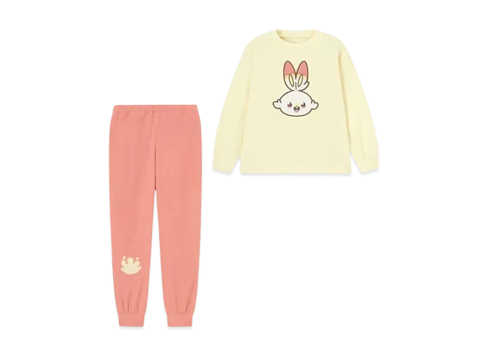GU x Pokemon Kids Fleece Lounge Set Pokepiece 3 "Cream"