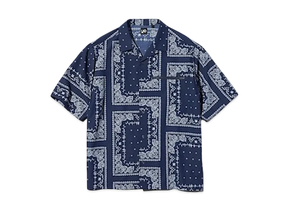GU x UNDERCOVER UG Open Collar Shirt 3/4 Sleeve Pattern "Navy"