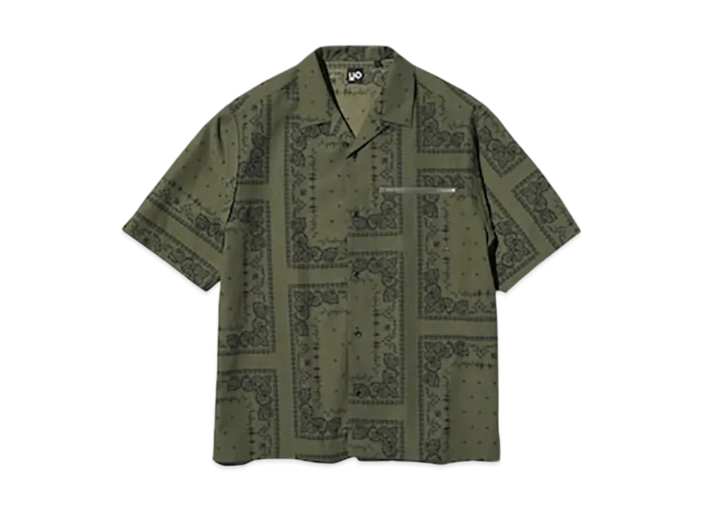 GU x UNDERCOVER UG Open Collar Shirt 3/4 Sleeve Pattern "Olive"