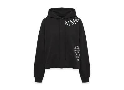 MM6 Maison Margiela Women's Logo Print Cropped Hoodie "Black"