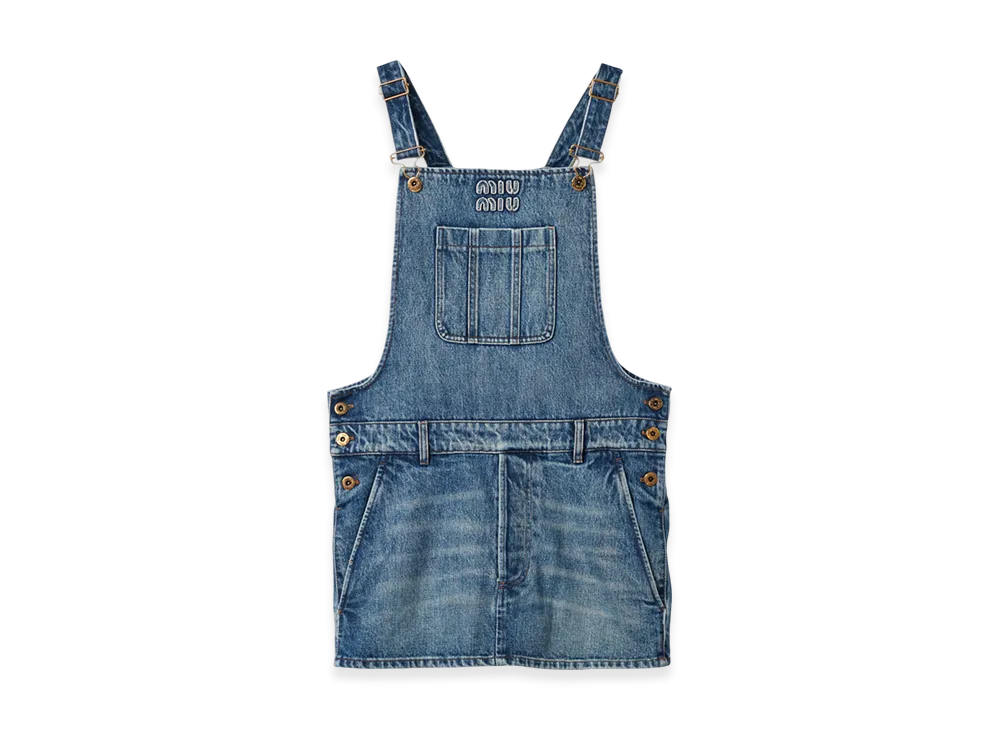 MIU MIU Denim Bib Mini Dress "Blue"