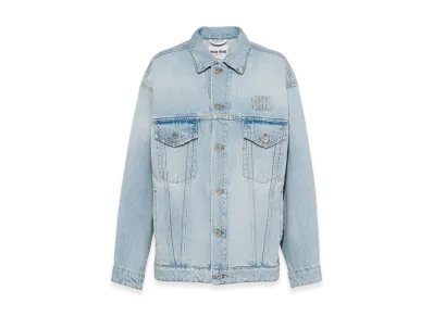 MIU MIU Women's Embroidered Denim Blouson Jacket "Light Blue"