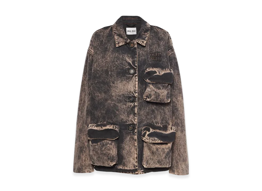 MIU MIU Women's Marbleized Denim Blouson Jacket "Black"