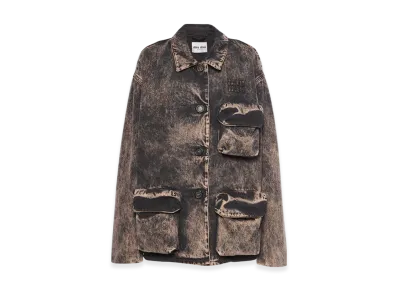 MIU MIU Women's Marbleized Denim Blouson Jacket "Black"
