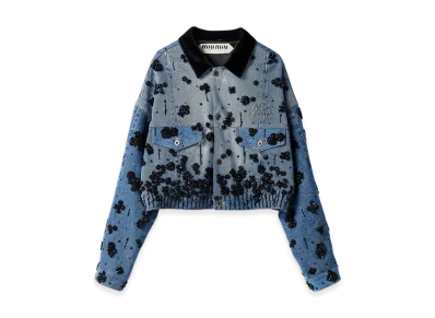 MIU MIU Women's Embellished Denim Trucker Jacket "Navy"