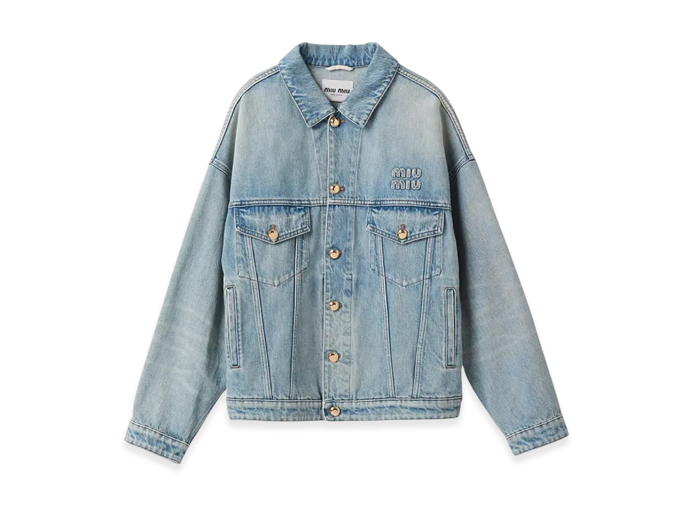 MIU MIU Women's Denim Blouson Jacket "Light Blue"