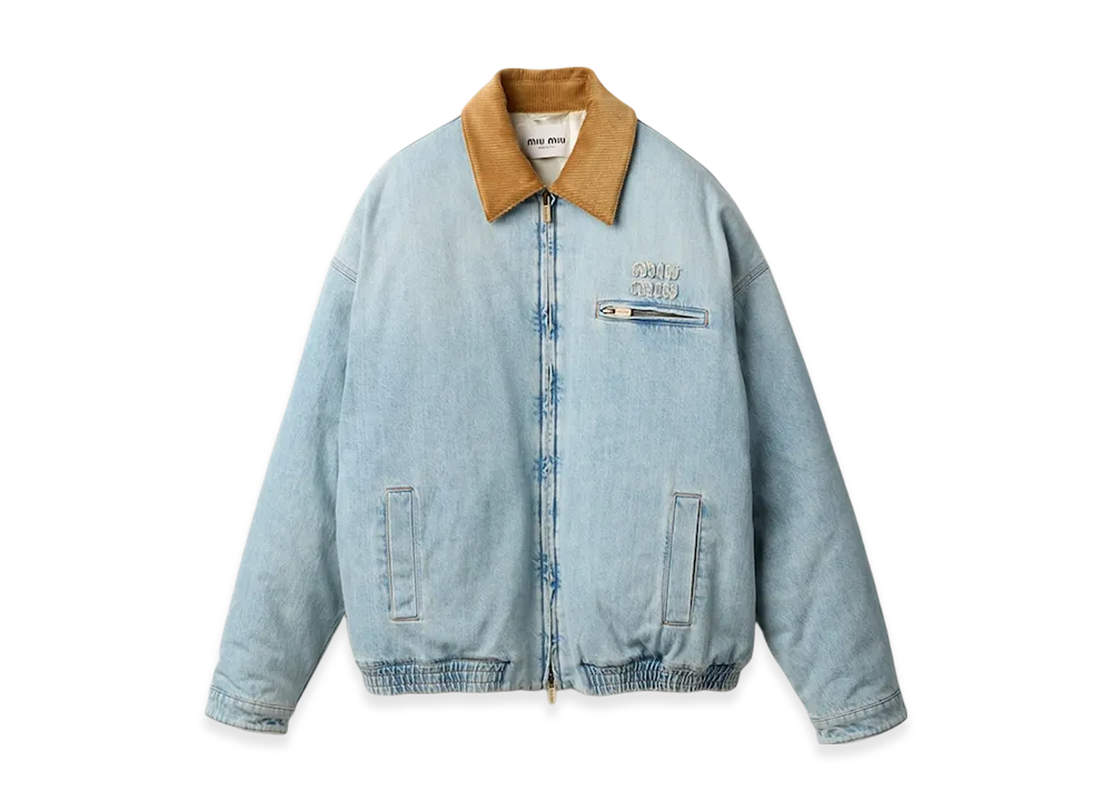 MIU MIU Women's Denim Jacket with Velvet Collar "Sapphire Blue"