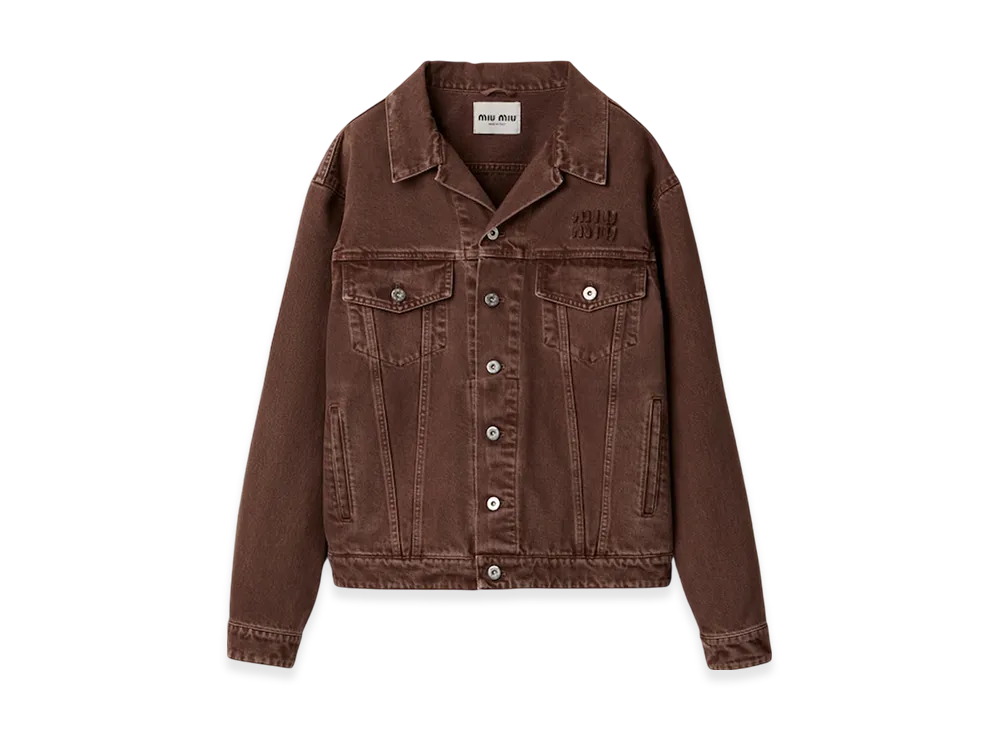 MIU MIU Women's Garment-Dyed Denim Blouson "Brown"
