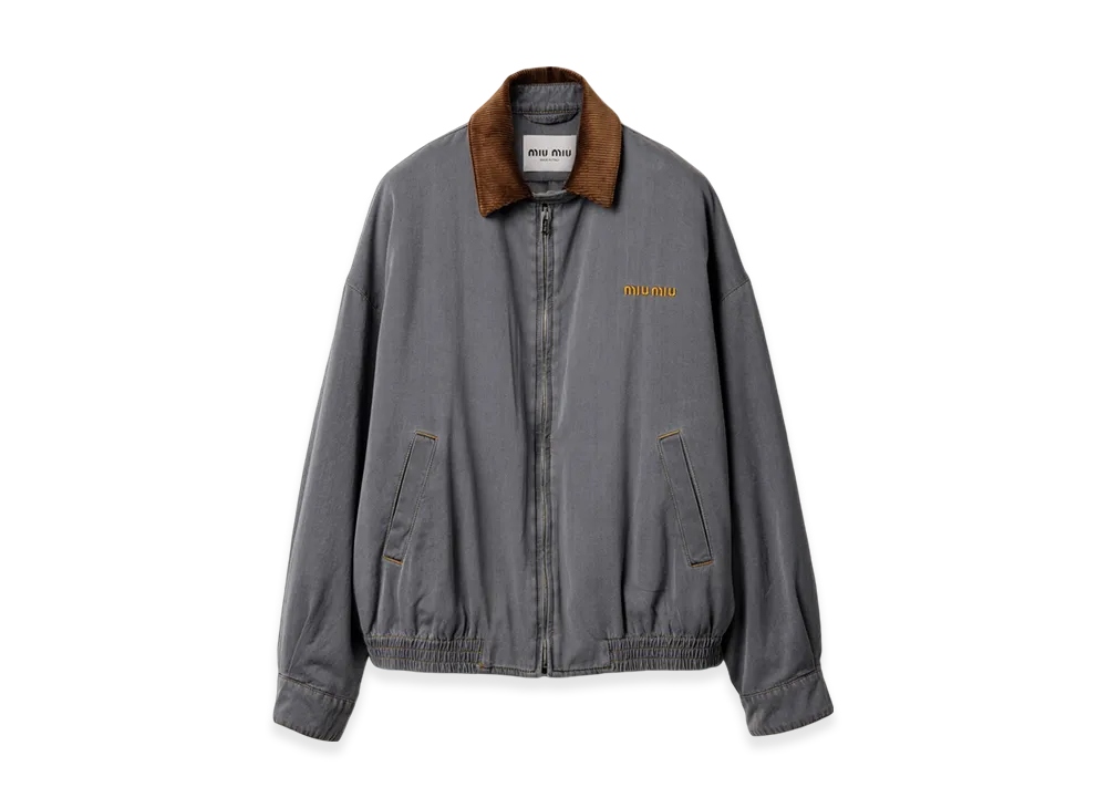 MIU MIU Women's Velvet Collar Chambray Jacket "Gray"