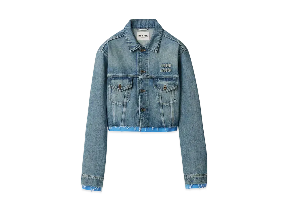 MIUMIU Women's Denim and Poplin Trucker Jacket "Blue"