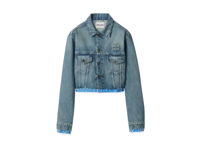 MIUMIU Women's Denim and Poplin Trucker Jacket "Blue"