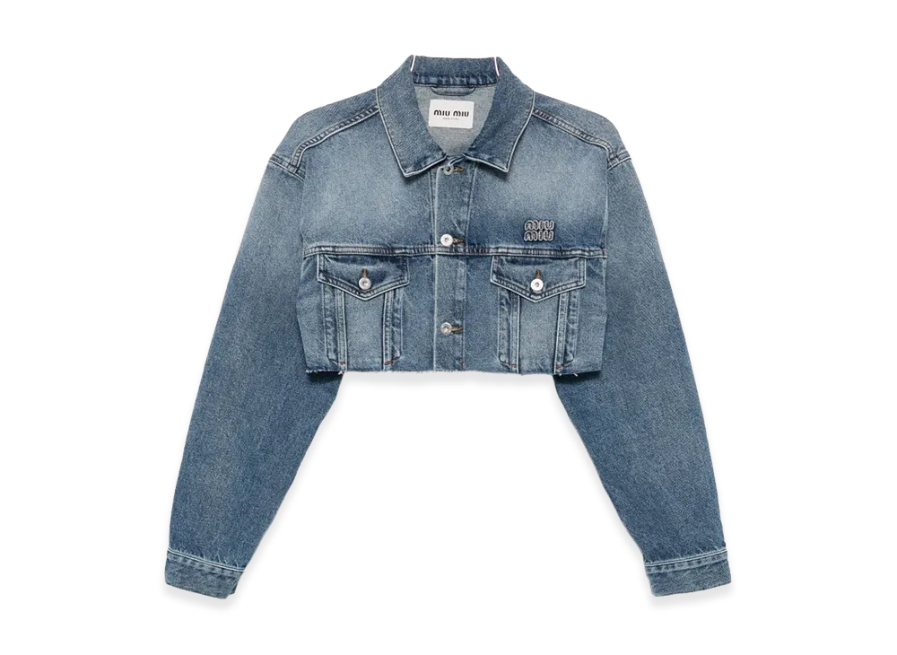 MIU MIU Women's Cropped Washed Denim Jacket "Blue"