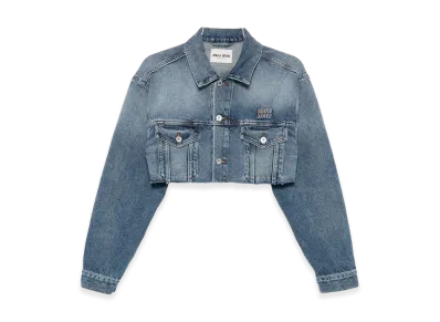 MIU MIU Women's Cropped Washed Denim Jacket "Blue"