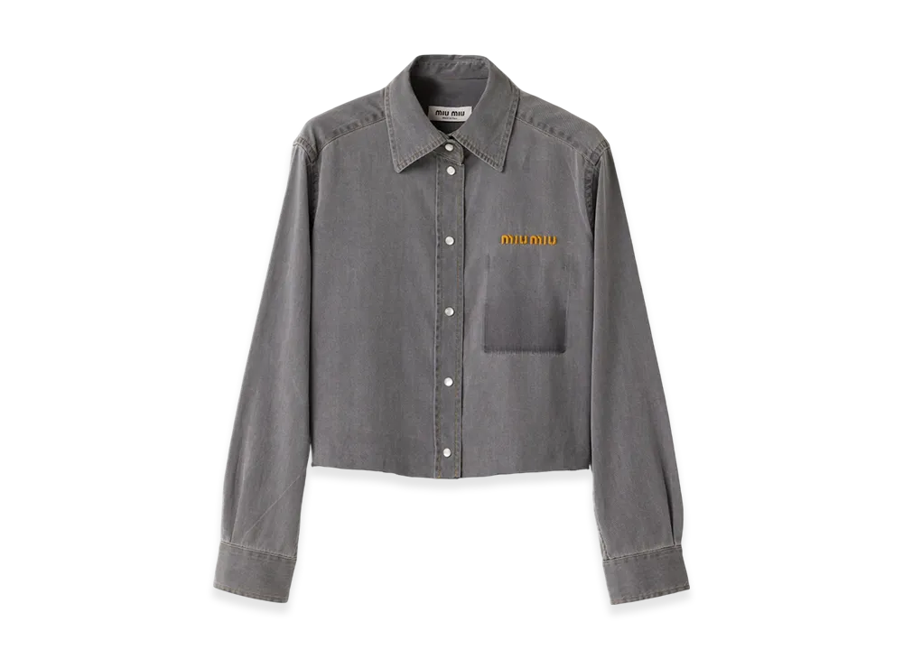 MIU MIU Women's Cropped Chambray Shirt "Gray"
