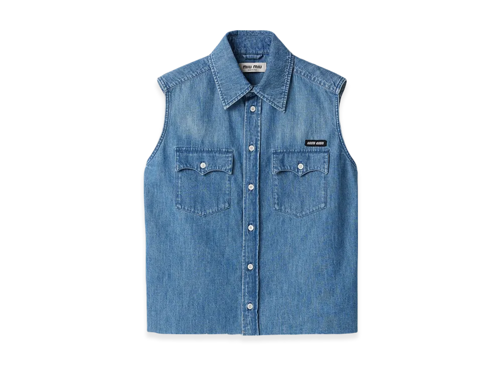 MIU MIU Sleeveless Chambray Shirt "Sapphire Blue"