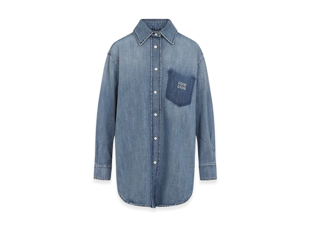 MIU MIU Women's Trompe L'oeil Pocket Shirt "Light Blue"
