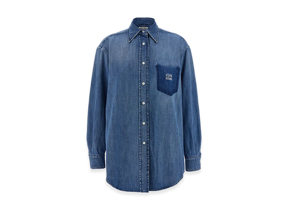 MIU MIU Women's Trompe L'Oeil Pocket Shirt "Lightblue"
