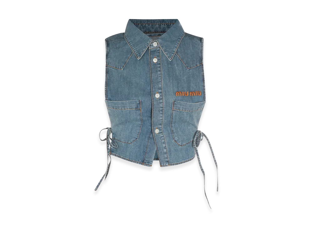 MIU MIU Women's Denim Sleeveless Shirt "Light Blue"