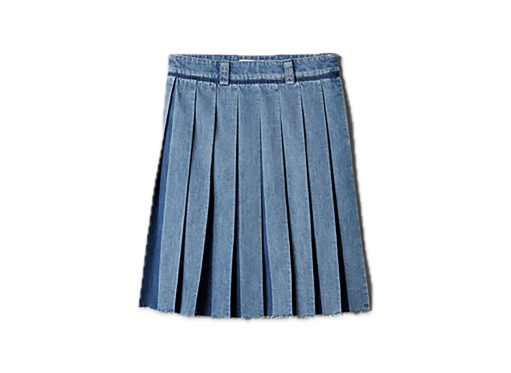 MIU MIU Pleated Denim Skirt "Light Blue"