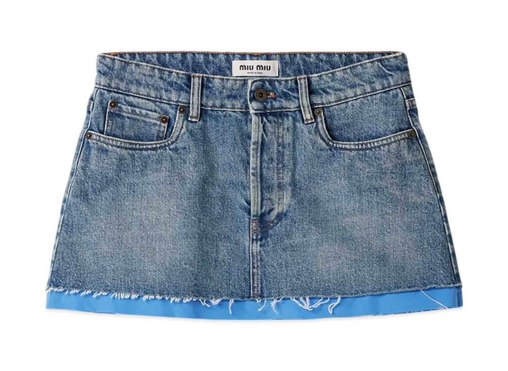 MIU MIU Women's Denim and Poplin Mini Skirt "Sapphire Blue"