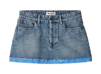 MIU MIU Women's Denim and Poplin Mini Skirt "Sapphire Blue"