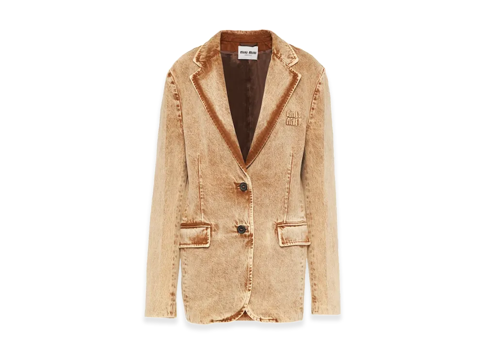 MIU MIU Women's Marbleized Denim Jacket "Cognac"