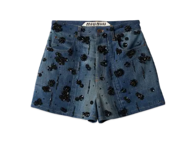 MIU MIU Women's Embellished Denim Shorts "Navy"