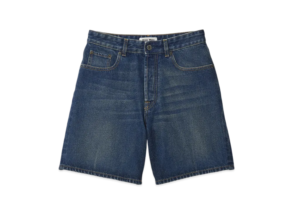 MIU MIU Women's Washed Denim Bermuda "Blue"
