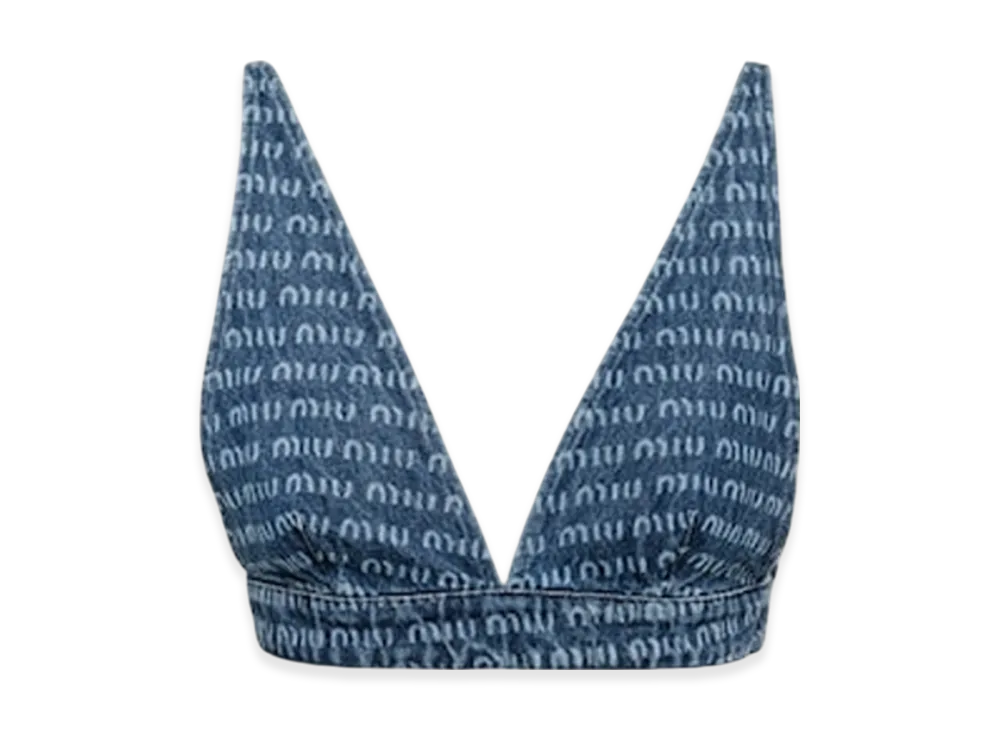 MIU MIU Women's Single-Breasted Tweed Top "Navy"