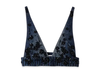 MIU MIU Women's Embellished Denim Top "Navy"