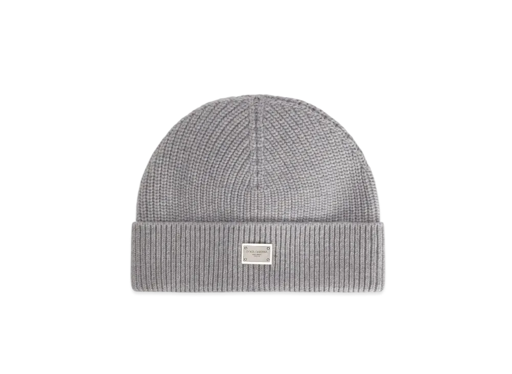 DOLCE&GABBANA Knit Hat With Logo and Tag "Gray"