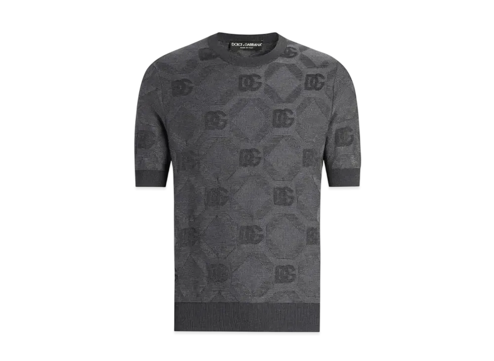 DOLCE&GABBANA Silk Round-Neck Sweater With Jacquard Logo "Gray"