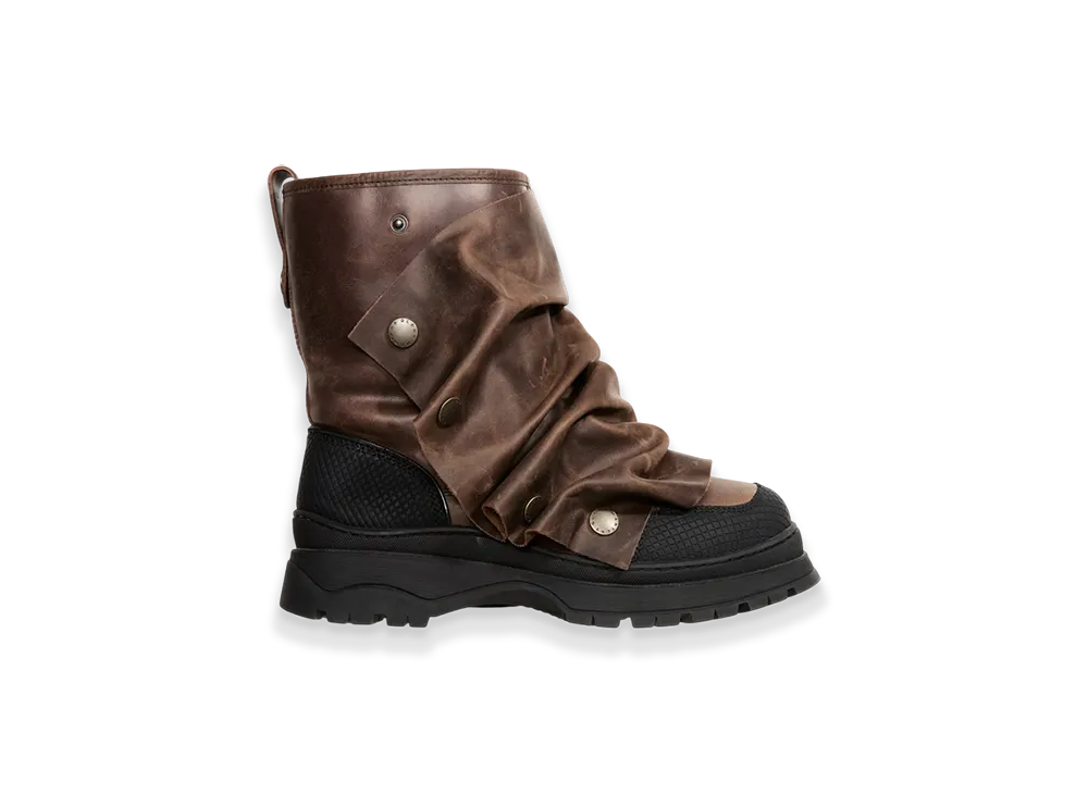 H&M x Glenn Martens Gaiter Detail Leather Boots "Dark Brown"