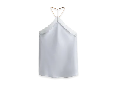 H&M x Stella McCartney Women's Lace Trim Halter Neck Top "Light Dusty Blue"