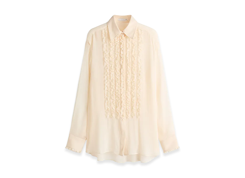 H&M x Stella McCartney Women's Silk Blend Ruffle Bib Blouse "Cream"