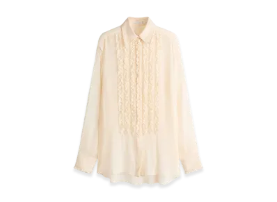 H&M x Stella McCartney Women's Silk Blend Ruffle Bib Blouse "Cream"