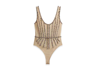 H&M x Stella McCartney Women's Crystal Embellished Mesh Bodysuit "Beige"