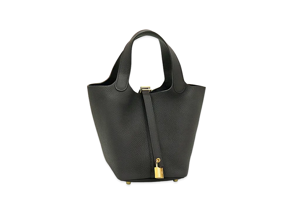 Hermes Women's Picotin Lock PM 18 Taurillon Clemence Handbag "Prunoir"