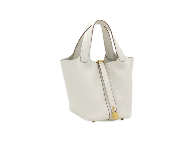 Hermes Women's Picotin Lock PM 18 Taurillon Clemence Handbag "Gris Pale"