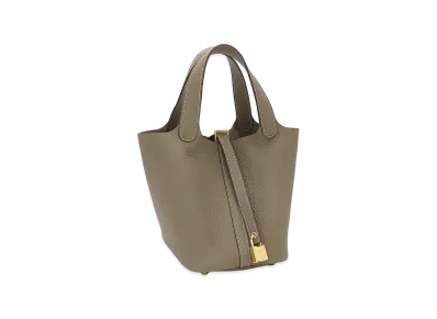 Hermes Women's Picotin Lock PM 18 Taurillon Clemence Handbag "Etoupe"