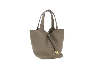 Hermes Women's Picotin Lock MM 22 Taurillon Clemence Handbag "Etoupe"