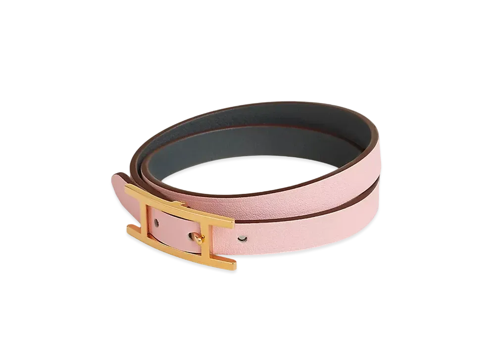 Hermes Behapi Double Tour Bracelet "Rose Sakura/Gold"